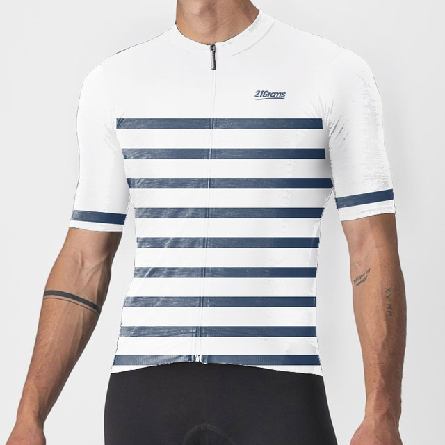  21Grams® Men's Cycling Jersey Short Sleeve Mountain Bike MTB Road Bike Cycling Stripes Patchwork Graphic Jersey Shirt White Breathable Quick Dry Moisture Wicking Sports Clothing Apparel / Athleisure