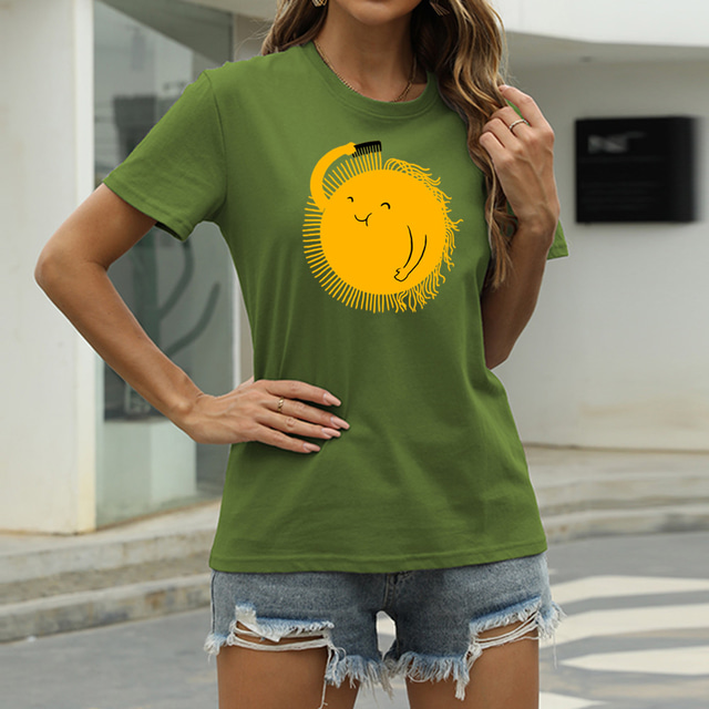  Damen Alltag Ausgehen T Shirt Graphic Kurzarm Bedruckt Rundhalsausschnitt Basic Oberteile 100% Baumwolle Grün Weiß Schwarz S