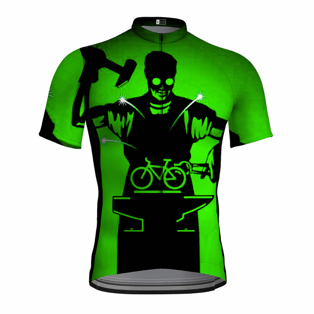  OUKU 男性用 半袖 サイクリングジャージー グラフィック バイク トップス マウンテンサイクリング ロードバイク グリーン レッド ブルー 速乾性 吸汗性 スポーツ 衣類 / アスレイジャー