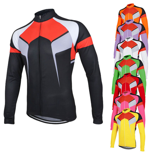  Arsuxeo Men's Long Sleeve Cycling Jersey Winter Polyester White Black Purple Patchwork Bike Jacket Jersey Top Mountain Bike MTB Road Bike Cycling Breathable Quick Dry Anatomic Design Sports Clothing