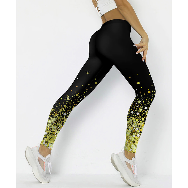  Mulheres Calças de ioga Compressão abdominal Butt Lift Cintura Alta Ioga Ginástica Treino de Ginástica Leggings Cortadas Calças Cores Gradiente Local Preto Amarelo Azul Elastano Esportes Roupas