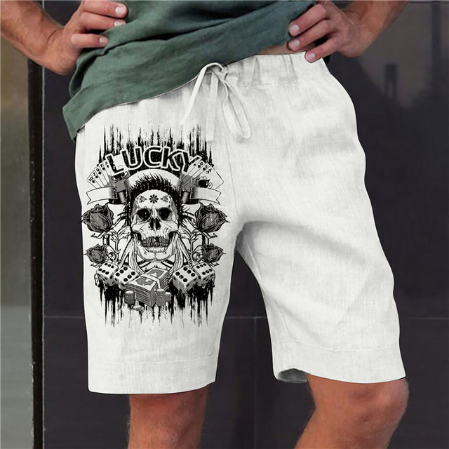  Men's Straight Shorts Elastic Waist Print Designer Stylish Casual / Sporty Sports Outdoor Daily Beach Cotton Blend Comfort Breathable Graphic Prints Skull Mid Waist Hot Stamping White S M L