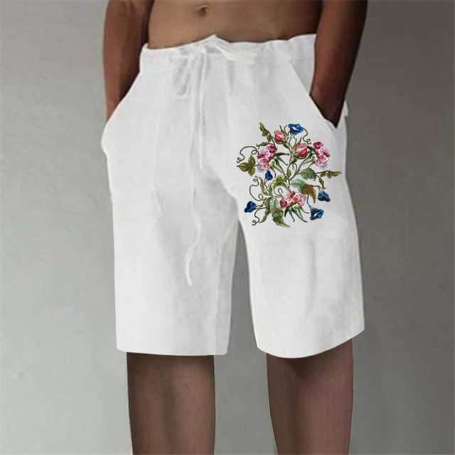  Men's Straight Shorts Elastic Waist Print Designer Stylish Casual / Sporty Sports Outdoor Daily Cotton Blend Comfort Breathable Graphic Prints Flower / Floral Mid Waist Hot Stamping White M L XL