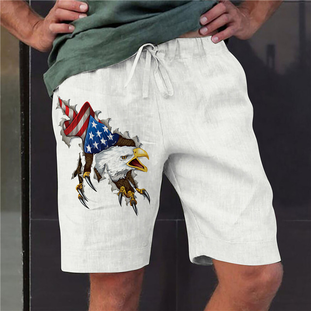  Men's Straight Shorts Elastic Waist Print Designer Stylish Casual / Sporty Sports Outdoor Daily Cotton Blend Comfort Breathable Graphic Prints Eagle National Flag Mid Waist Hot Stamping White S M L