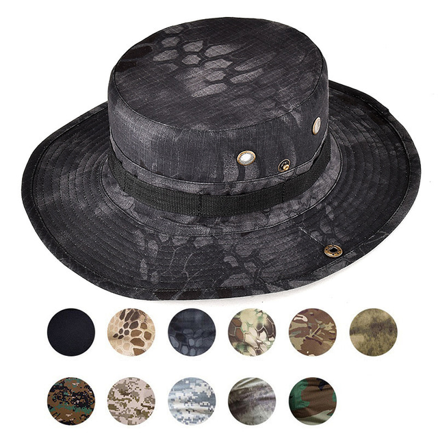  Men's Women's Camouflage Army Tactical Cap Military Boonie Hat Sun Hat Fishing Hat Bucket Cap Wide Brim Outdoor UV Protection Breathable Quick Dry Sweat wicking Hat for Hunting Fishing Climbing Summer