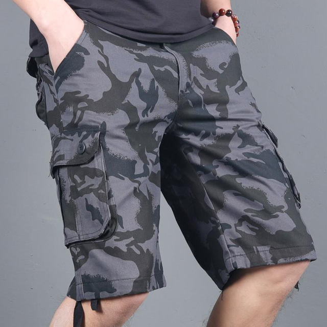  Hombre Pantalones cortos de carga Pantalones cortos de senderismo Militar Verano Al aire libre Ripstop Transpirable Secado rápido Ligero Bermudas Prendas de abajo Camuflaje verde Camuflaje negro