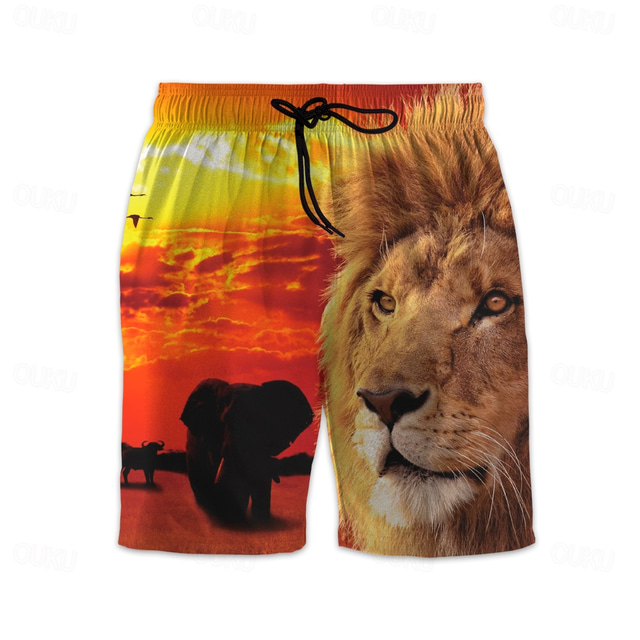  Men's Swim Trunks Swim Shorts Quick Dry Lightweight Board Shorts Bottoms with Pockets Drawstring Swimming Surfing Beach Water Sports Animals Summer