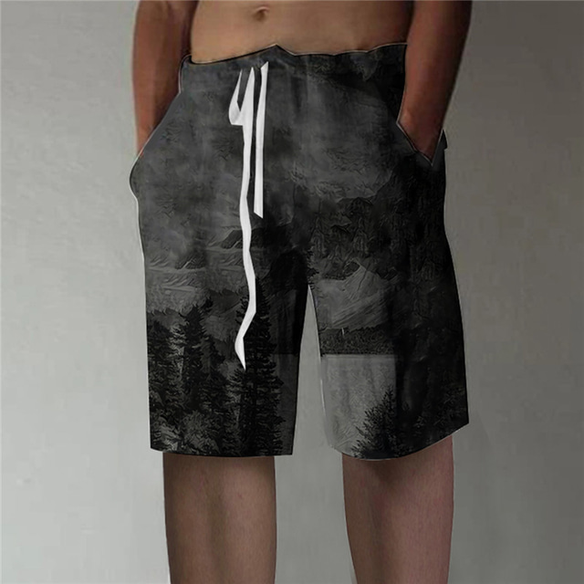  Voor heren Recht  Korte broek 3D-afdrukken Elastische taille Ontwerper Stijlvol Casual / sportief Buitensporten Dagelijks Katoenmix Comfort Ademend Grafische prints Medium Taille 3D-afdrukken Zwart M