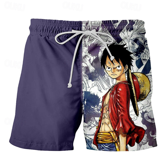  One Piece Monkey D. Luffy Portgas D. Ace Beach Shorts Board Shorts Back To School Anime Harajuku Graphic Kawaii For Couple's Men's Women's Adults' Back To School Hot Stamping