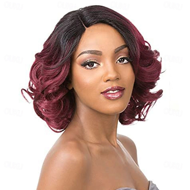 Short Burgundy Curly Wigs For Black Women Ombre Wine Red Full Curly 