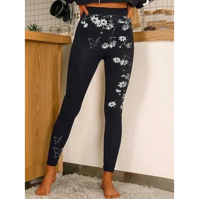  Per donna Sports Gym Leggings Pantaloni da yoga Vita alta Elastene Dorato Nero Combinazione nero Leggings corti Floreale Fasciante in vita Sollevamento dei glutei Asciugatura rapida Abbigliamento