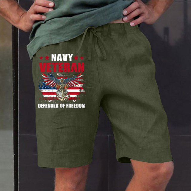  Men's Straight Shorts Elastic Waist Print Designer Stylish Casual / Sporty Sports Outdoor Daily Beach Cotton Blend Comfort Breathable Graphic Prints Eagle National Flag Mid Waist Hot Stamping Army