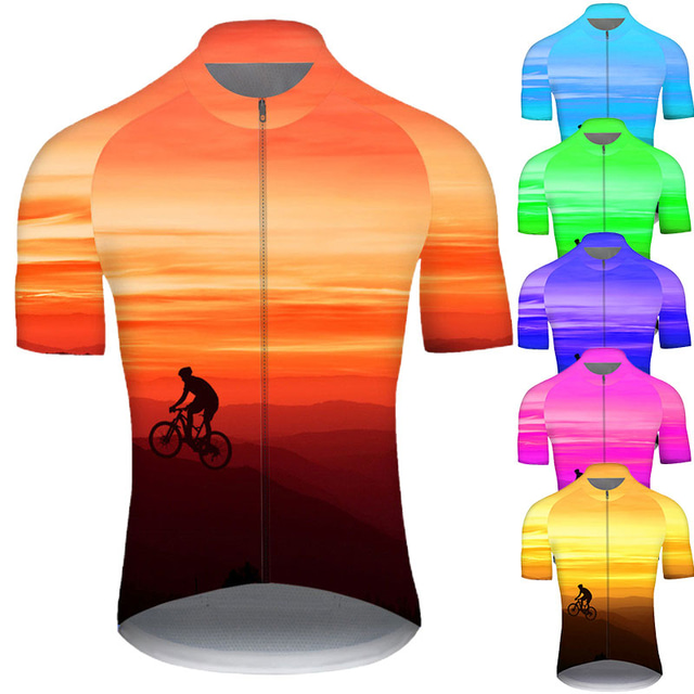  21Grams® Herren Radtrikot fahrradbekleidung Fahrradtrikot Kurzarm MTB Mountain Rennrad Graphic Farbverlauf 3D Trikot Shirt Grün Purpur Gelb Radfahren Atmungsaktiv UV-resistant Sport Bekleidung