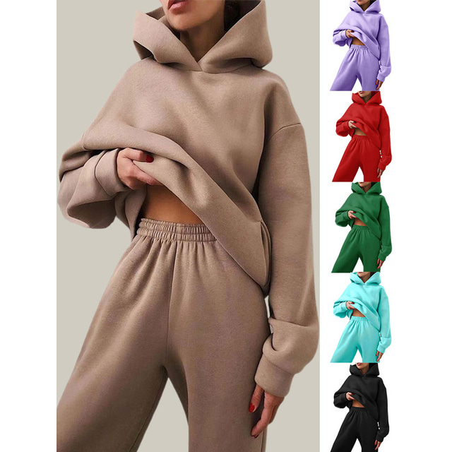  Women's Tracksuit Sweatsuit Jogging Suit 2pcs Street Casual Winter Long Sleeve Warm Breathable Soft Running Everyday Use Sportswear Camel Almond Light Brown Green White Black Activewear / Spring