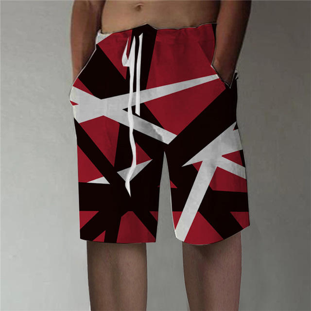  Men's Straight Shorts 3D Print Elastic Waist Designer Stylish Casual / Sporty Sports Outdoor Daily Cotton Blend Comfort Breathable Graphic Prints Geometry Mid Waist 3D Print Red M L XL