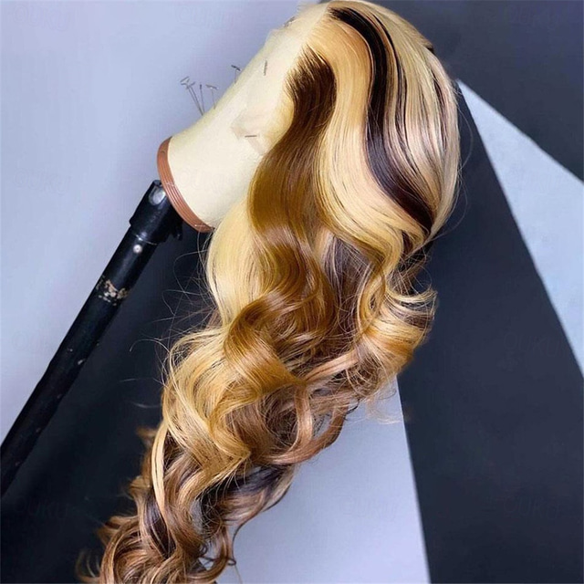  13x4 Body Wave Highlight Ombre Colored Lace Front Wig Human Hair Wig 150%/180% Density Remy Brazilian 100% Human Hair For Women 8-30in