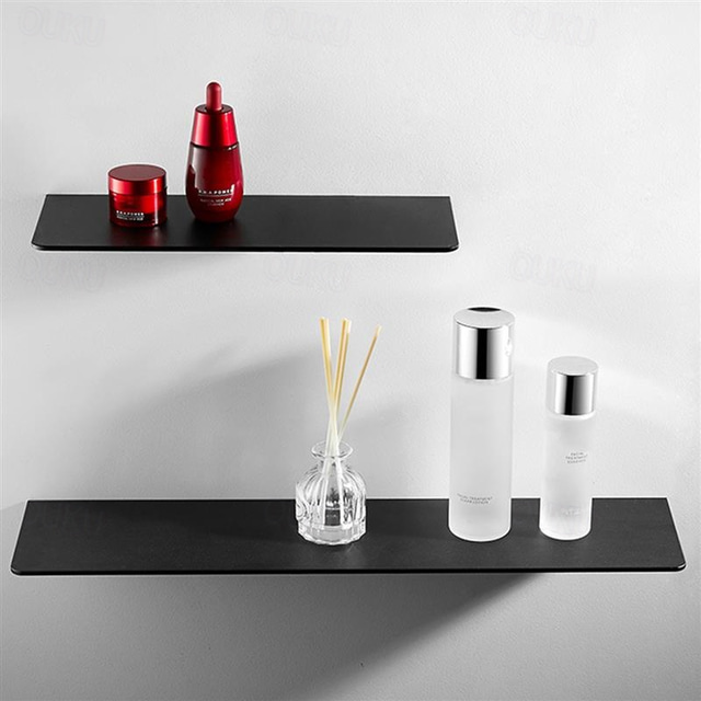  ράφι μπάνιου αυτοκόλλητη σχάρα αποθήκευσης μπάνιου 30-50cm μοντέρνος χώρος αλουμίνιο αντισκωριακή οργάνωση μπάνιου ράφι τοίχου (μαύρο/άσπρο)