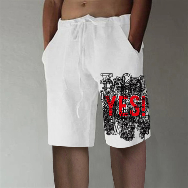  Men's Straight Shorts Elastic Waist Print Designer Stylish Casual / Sporty Sports Outdoor Daily Cotton Blend Comfort Breathable Graphic Prints Letter Mid Waist Hot Stamping White M L XL