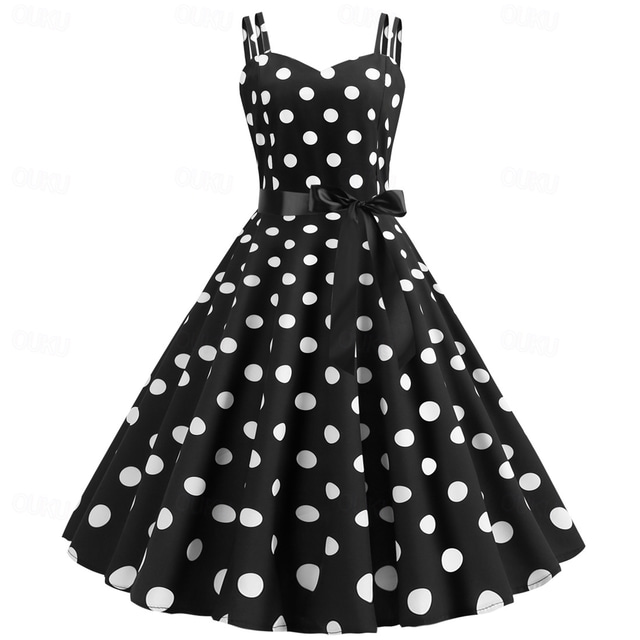  Bolinhas Anos 50 vestido de férias Vestidos Baile de Máscara Listrado Poá Mulheres Baile de Máscaras Festa / Noite Festa de Solteira Adulto Vestido Vestidos de baile