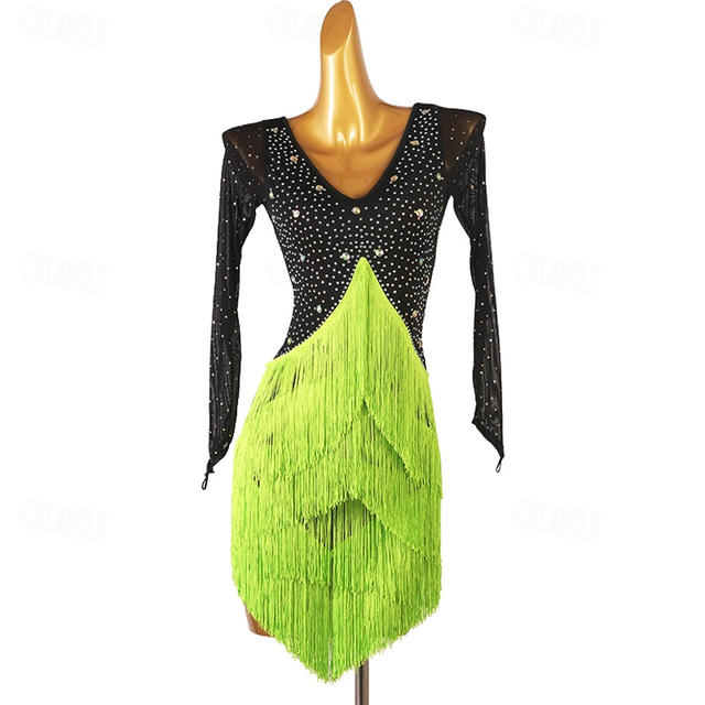  Latin tánc Ruha Rojt Kristályok / Strasszok Női Teljesítmény Edzés Hosszú ujj Spandex