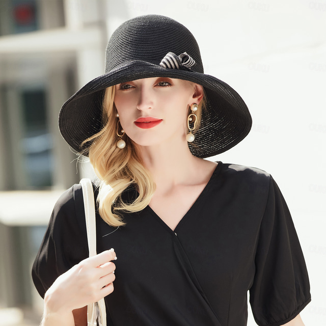  elegante strandhoeden van polyester / polyamide met satijnen strik 1pc casual / feestmuts / zonwering/afstuderen / gefeliciteerd / jubileum / verjaardag