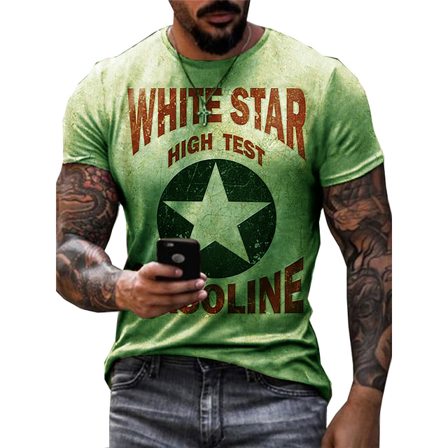  Men's Graphic Star Letter T shirt Short Sleeve T shirt 3D Print Crew Neck Shirt Fashion Basic Classic Street Casual Daily Yellow Blue Green Summer Clothing Apparel S M L XL 2XL 3XL 4XL