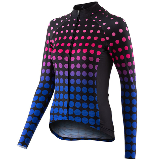  21Grams Women's Cycling Jersey Long Sleeve Bike Jersey Top with 3 Rear Pockets Mountain Bike MTB Road Bike Cycling Breathable Quick Dry Moisture Wicking Red Blue Polka Dot Spandex Polyester Sports