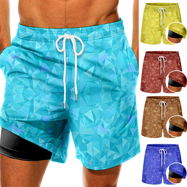  Men's Swim Trunks Swim Shorts Quick Dry Board Shorts Bathing Suit Compression Liner with Pockets Drawstring Swimming Surfing Beach Water Sports Printed Summer / Stretchy