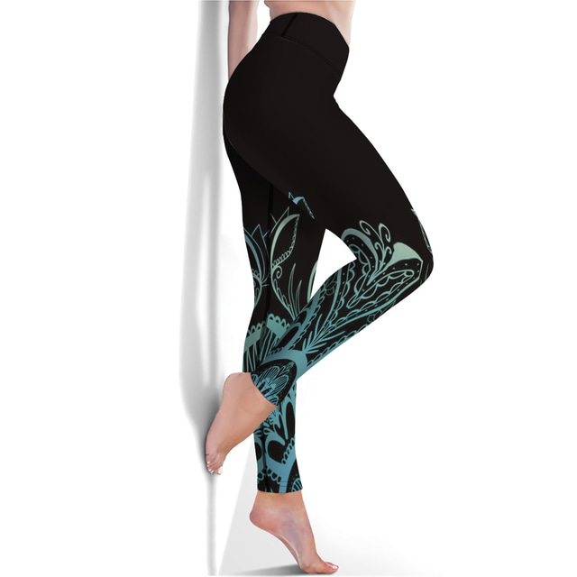  Pentru femei Sports Gym Leggings Pantaloni de yoga Talie Înaltă Spandex Verde Mov Galben Jambiere decupate Floral Controlul abdomenului Lift Fesier Îmbrăcăminte Îmbrăcăminte Yoga Fitness Gimnastic