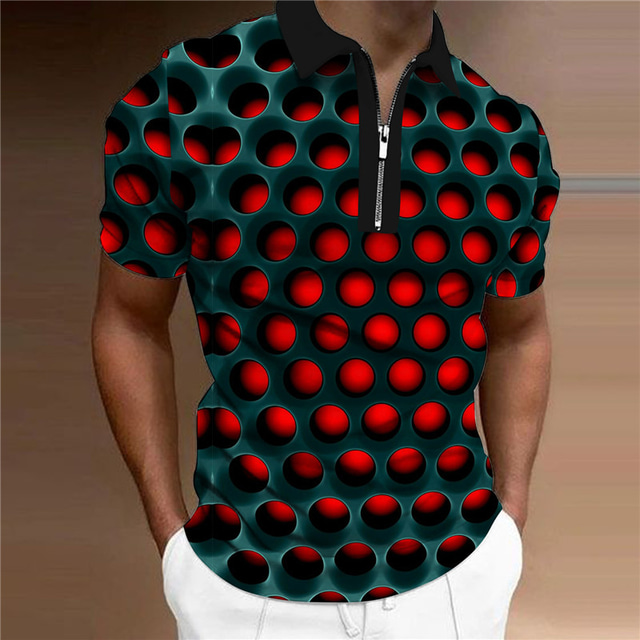  Herr POLO Shirt Golftröja 3D Print Nedvikt Rubinrött Blå Purpur Orange Grön 3D-tryck Utomhus Gata Kort ärm Dragkedja Mönster Kläder Mode Designer Ledigt Andningsfunktion