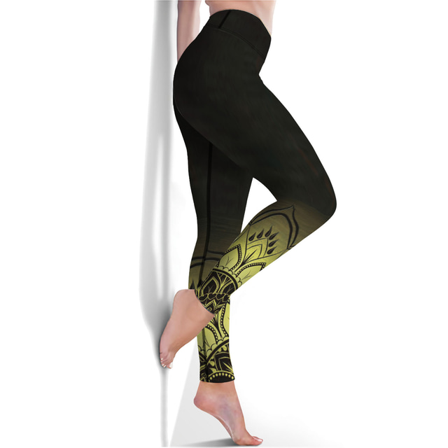  Per donna Sports Gym Leggings Pantaloni da yoga Vita alta Elastene Verde Viola Giallo Leggings corti Fiori Mandala Fasciante in vita Sollevamento dei glutei Abbigliamento Abbigliamento Yoga Fitness