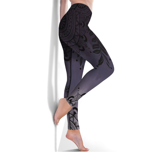  Per donna Sports Gym Leggings Pantaloni da yoga Vita alta Elastene Viola Giallo Rosso Leggings corti Fiori Mandala Fasciante in vita Sollevamento dei glutei Abbigliamento Abbigliamento Yoga Fitness