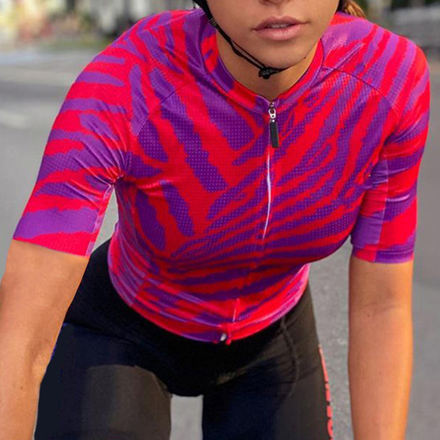  OUKU Damen Radtrikot fahrradbekleidung Fahrradtrikot Kurzarm MTB Mountain Rennrad Graphic Zebra Shirt Rot Atmungsaktiv Rasche Trocknung Feuchtigkeitsabsorbierend Sport Bekleidung / Dehnbar