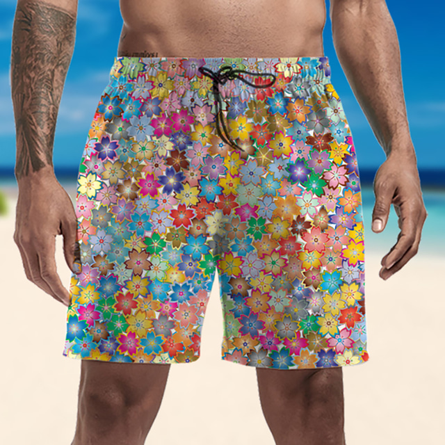  Men's Swim Trunks Swim Shorts Quick Dry Lightweight Board Shorts Bottoms Drawstring with Pockets Swimming Surfing Beach Water Sports Floral Summer