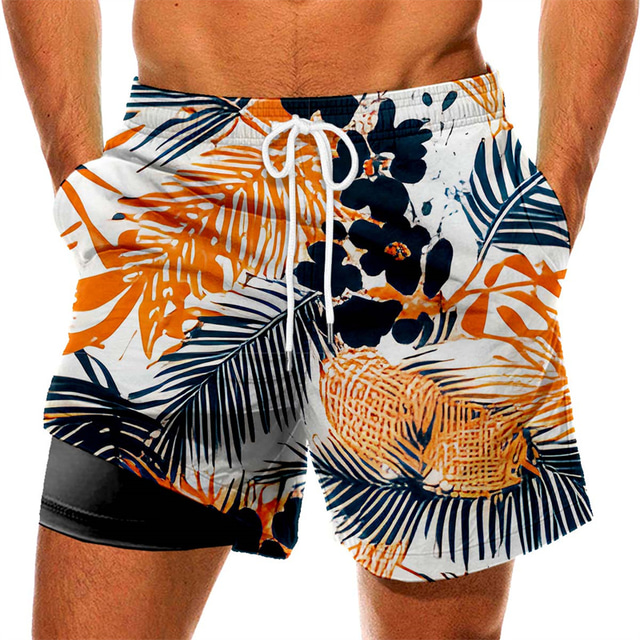  Bărbați Boxeri înot Pantaloni Scurți de Înot Uscare rapidă Pantaloni Scurti Costum de baie Cu buzunare Căptușeală de compresie Cordon Înot Surfing Plajă Sporturi Acvatice  Floral Vară