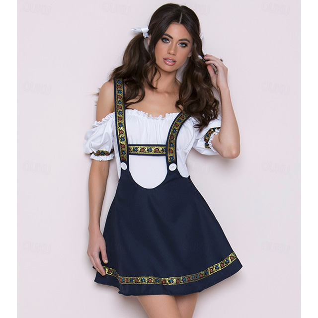  International Beer Festival Oktoberfest Dirndl Trachtenkleider Maid Costume Bavarian Wiesn Traditional Style Wiesn Women's Traditional Style Cloth Skirts Top