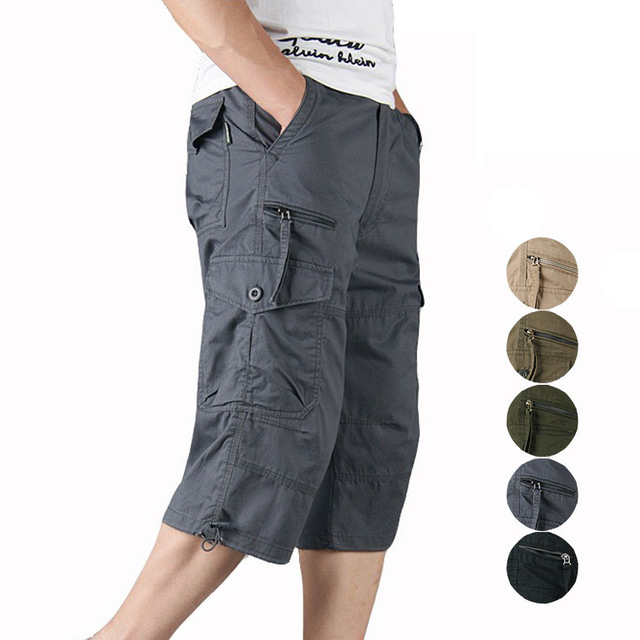 shorts táticos masculinos casual 3/4 para homens calças cargo respiráveis abaixo do joelho shorts masculinos longos para homens com bolsos verde exército