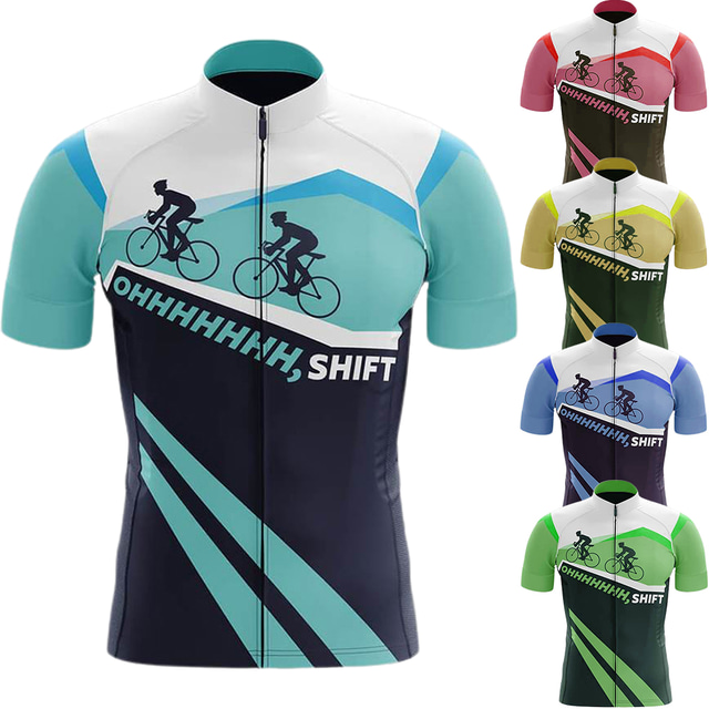  21Grams Men's Cycling Jersey Short Sleeve Bike Top with 3 Rear Pockets Mountain Bike MTB Road Bike Cycling Breathable Quick Dry Moisture Wicking Green Yellow Red Color Block Spandex Polyester Sports