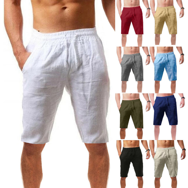  Men's Linen Shorts Outdoor Regular Fit Breathable Quick Dry Lightweight Stretchy Bottoms Elastic Waist White Black Fishing Climbing Running M L XL XXL XXXL