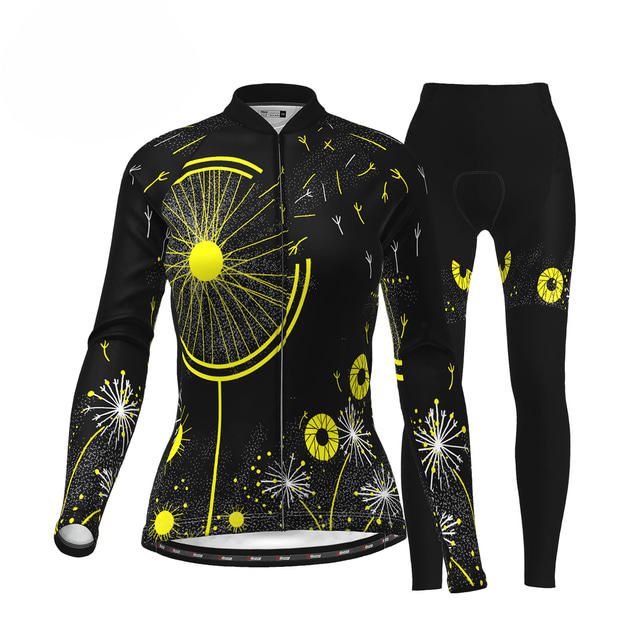  21Grams® Women's Long Sleeve Cycling Jersey with Tights Mountain Bike MTB Road Bike Cycling Green Orange Black Yellow Graphic Design Bike Warm Quick Dry Sports Graphic Patterned Funny Clothing Apparel