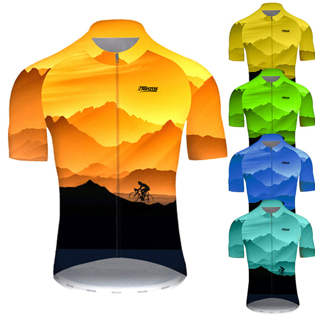  21Grams Męskie Koszulka rowerowa Krótki rękaw Kolarstwo górskie Kolarstwie szosowym Graficzny Gradient 3D Dżersej Top Czarny / Pomarańczowy Żółty Królewski błękit Kolarstwo Oddychający Odporność na