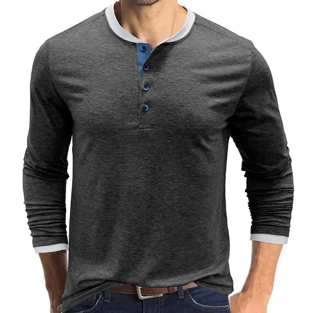  Men's Henley Shirt Long Sleeve Tee Tshirt Sweatshirt Outdoor Comfortable Polester / Cotton Blend Dark Grey Black Royal Blue Camping / Hiking / Caving Traveling Winter Sports