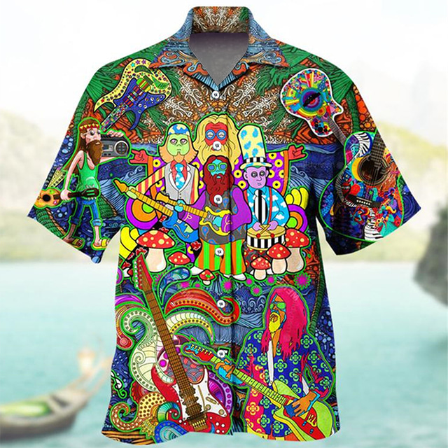  Herr Skjorta Hawaii skjorta Grafisk Tecknat Hawaiisk Aloha Design Nedvikt Svartvit Rubinrött Blå Purpur Regnbåge Tryck Ledigt Dagligen Kortärmad Button-Down Mönster Kläder Mode Designer Ledigt