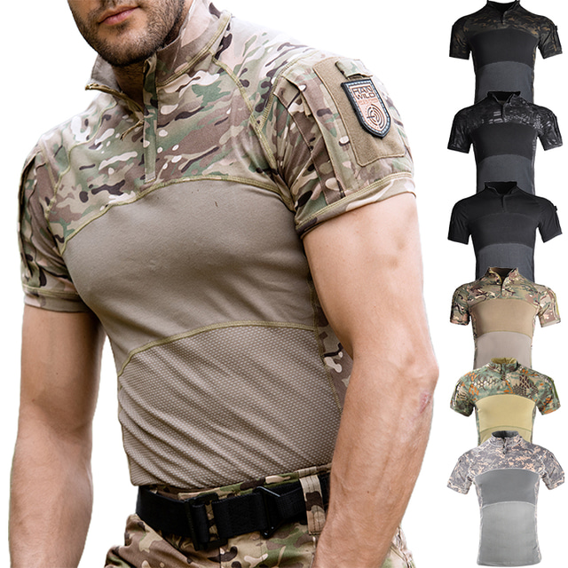  Męskie T-shirt turystyczny Taktyczna koszula wojskowa Krótki rękaw Tee Tshirt Top Na wolnym powietrzu Oddychający Szybkie wysychanie Odporność na zużycie Lato Bawełna Kamuflaż CP ACU Kamuflaż w