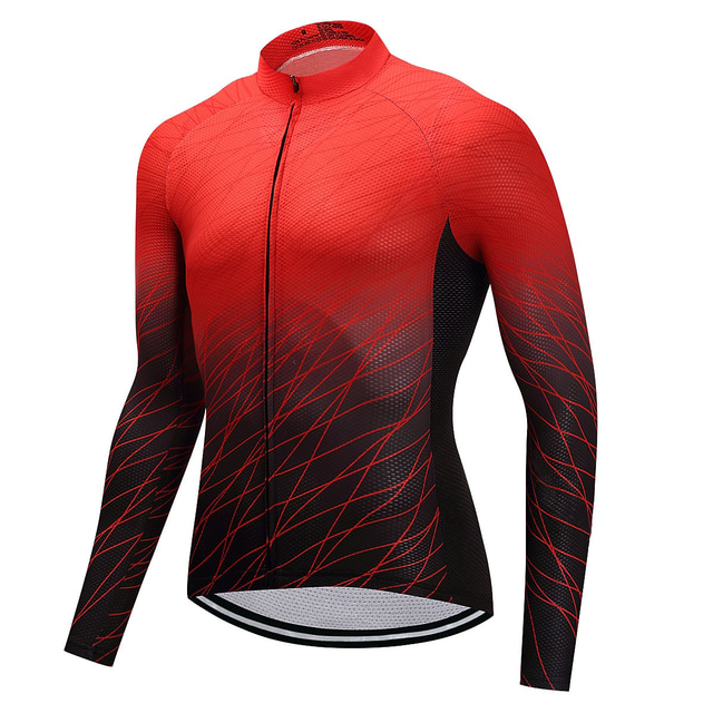  FUALRNY® Men's Long Sleeve Cycling Jersey Winter Black / Red Blue Yellow Gradient Bike Jersey Back Pocket Sports Patterned Mountain Bike MTB Road Bike Cycling Clothing Apparel / High Elasticity