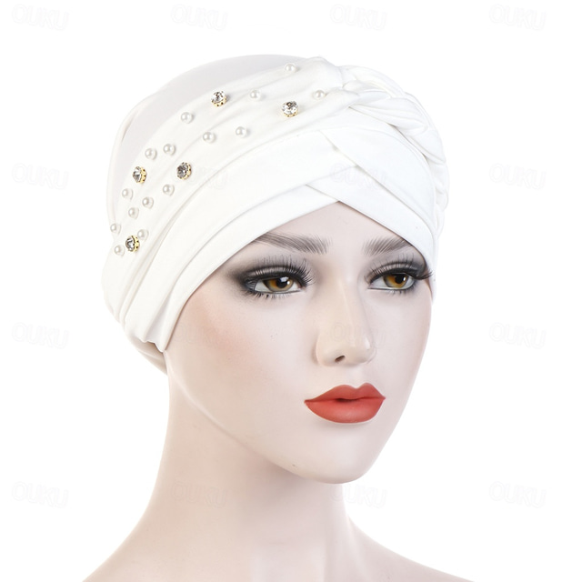  Indien muslimische Frauen Hijab Hut mit Perlen Turban Kopftuch islamische Kopfbedeckung Dame Beanie Motorhaube Haarausfall Abdeckung