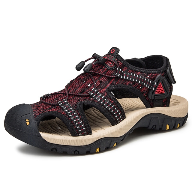  Men's Hiking Shoes Breathable Wearable Outdoor Cowhide Summer Black Red Black Green / Round Toe