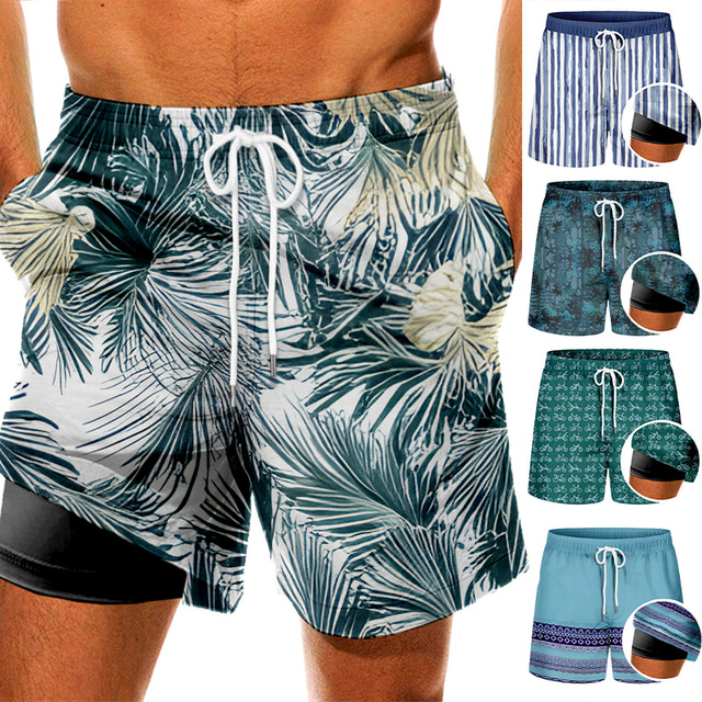  Men's Swim Trunks Swim Shorts Quick Dry Board Shorts Bathing Suit with Pockets Compression Liner Drawstring Swimming Surfing Beach Water Sports Floral Spring Summer