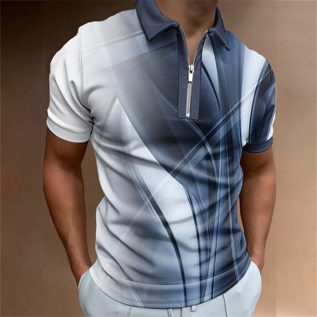  Voor heren POLO Shirt Golfshirt Wimpel Strijkijzer Zwart+Marineblauw+Lichtgrijs Blozend Roze Paars Bruin Groen 3D-afdrukken Straat Dagelijks Korte mouw Vetoketju 3D Kleding Modieus Casual Comfortabel