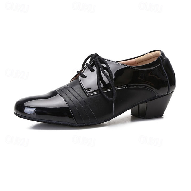  Men's Latin Shoes Ballroom Shoes Modern Shoes Shoes For Men Professional Ballroom Dance Waltz Leatherette Loafers Party /Prom Fashion Splicing Thick Heel Closed Toe Lace-up Adults' Black